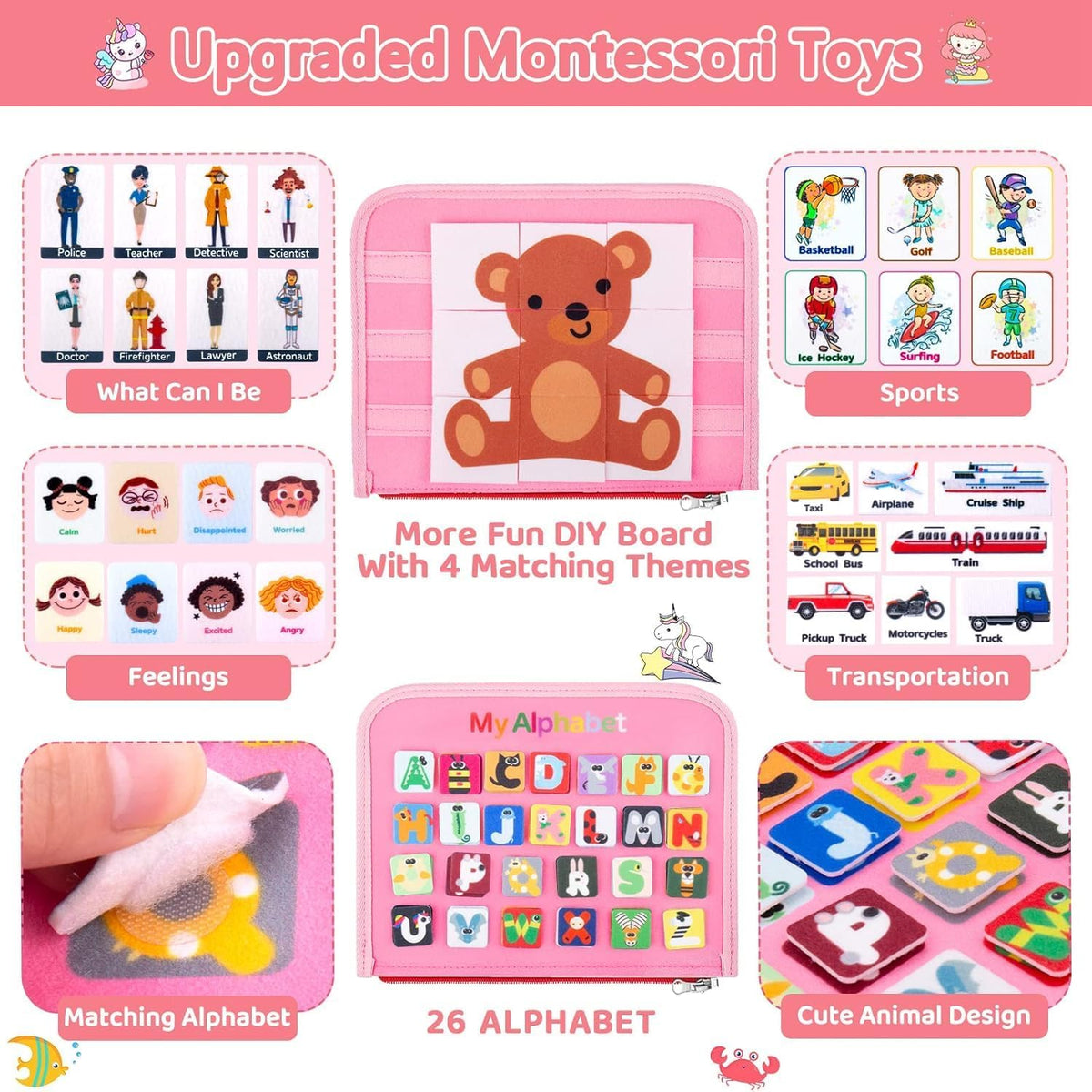 Montessori Unicorn 8 Pages Multi-functional Activity Busy Book