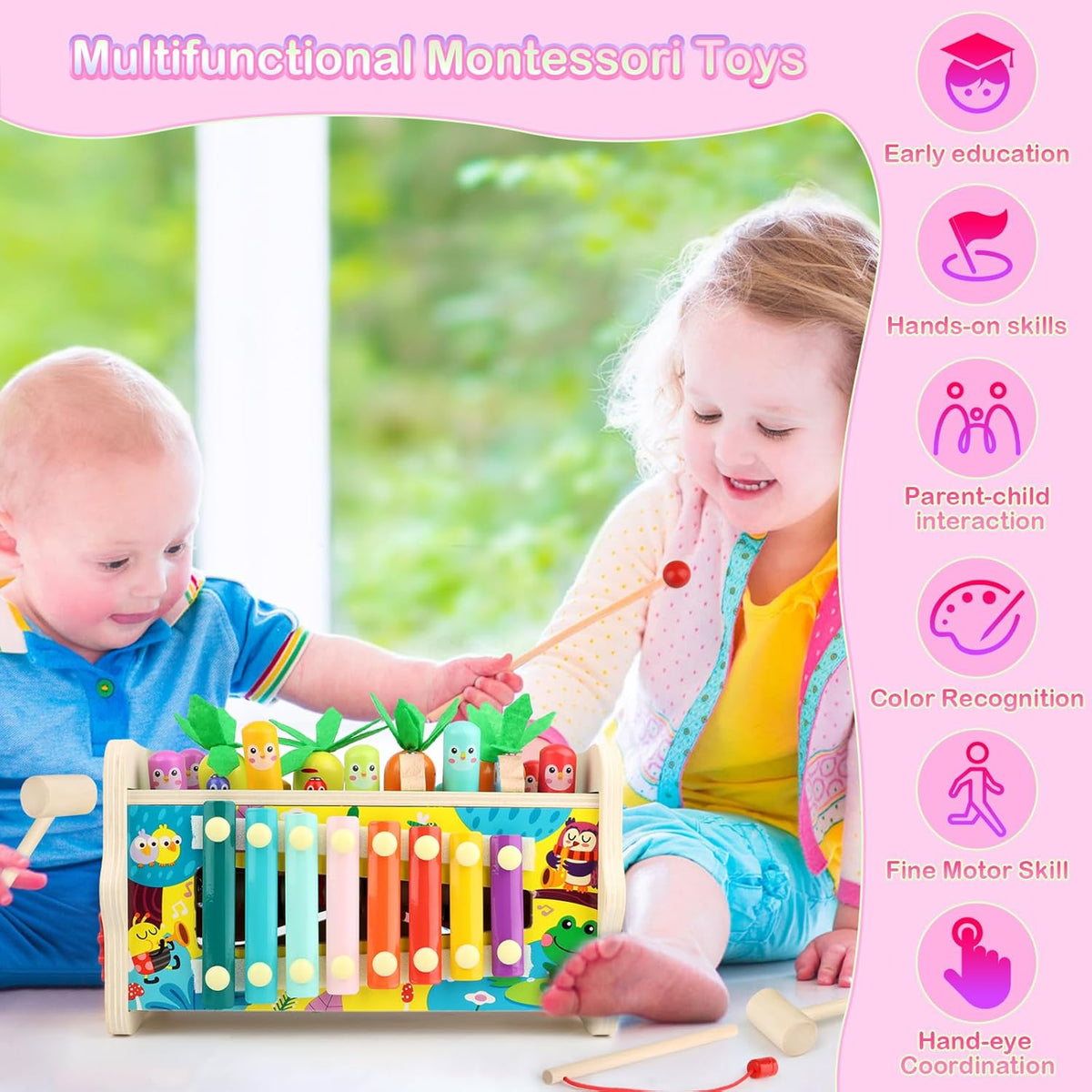 8in1 Wooden Multi-functional Fishing Harvest Turnips Game