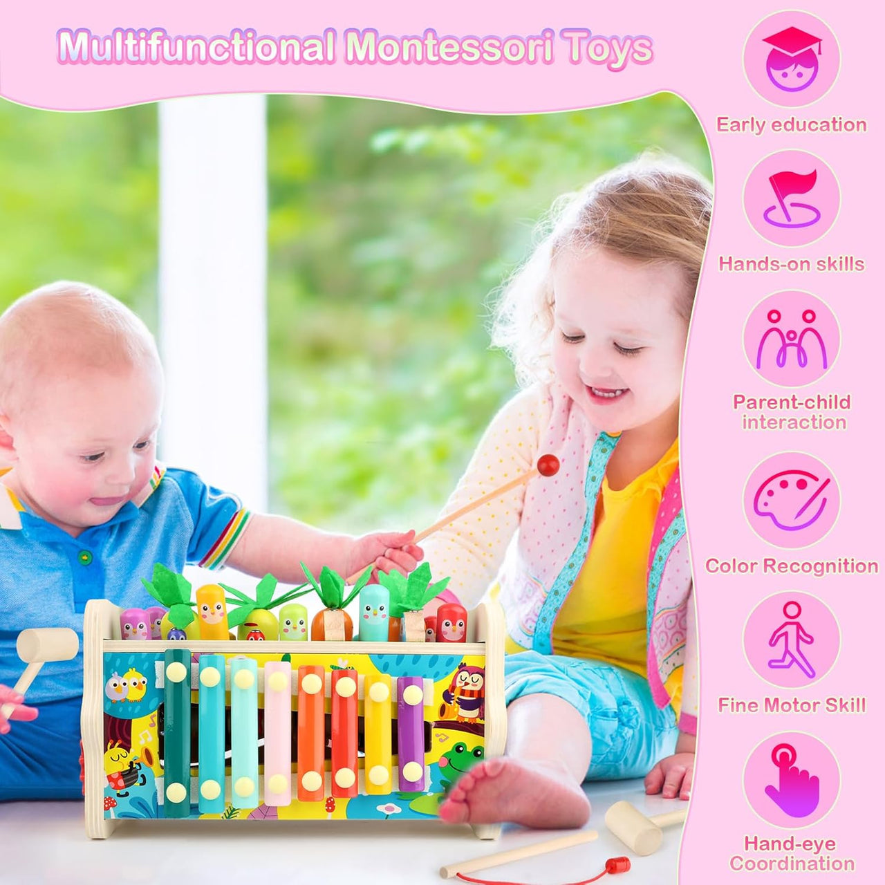 8in1 Wooden Multi-functional Fishing Harvest Turnips Game