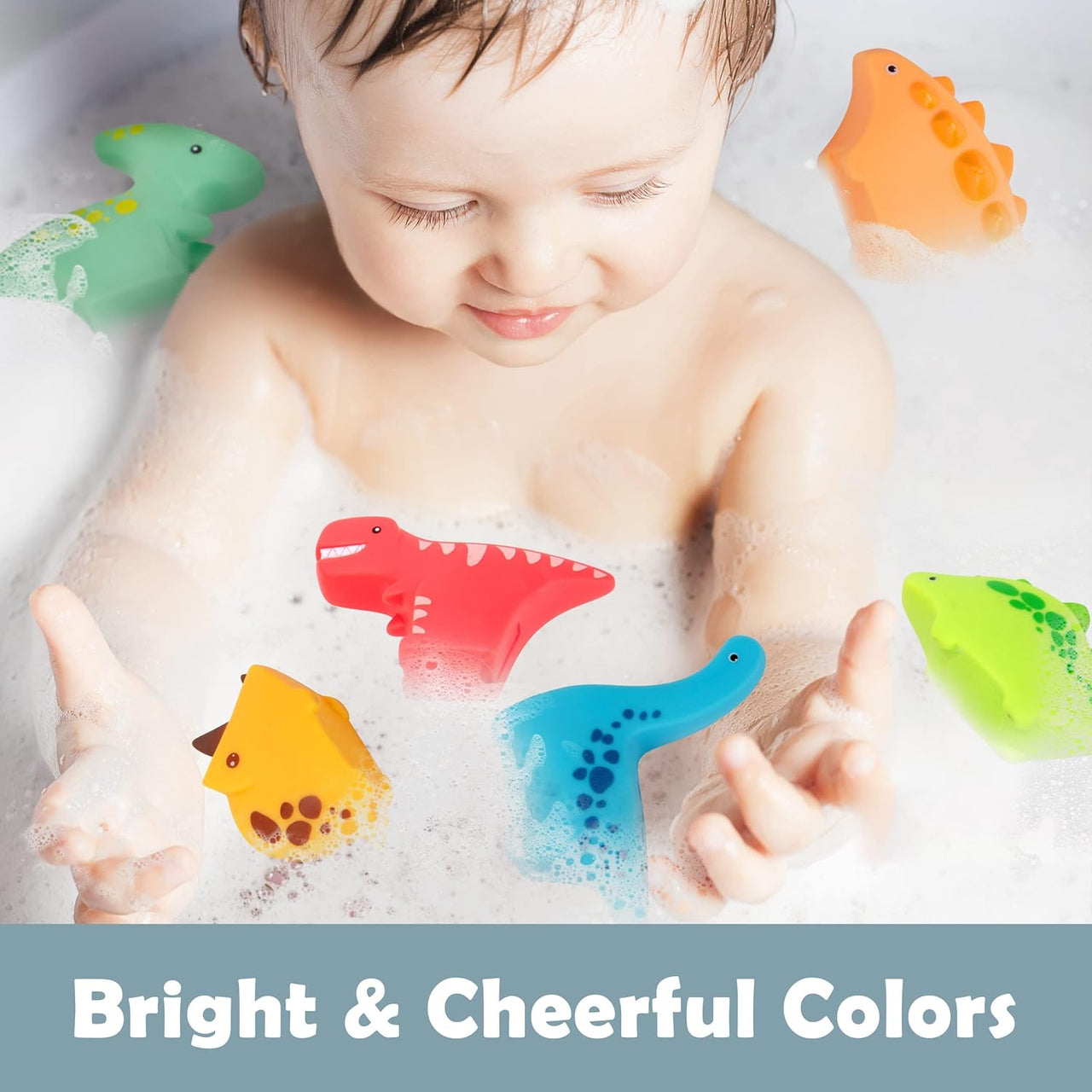 6Pcs Vinyl Dinosaur Baby Bath Toys
