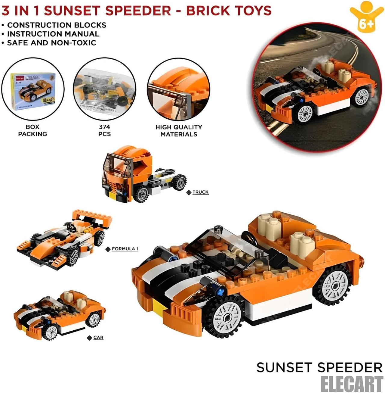 DIY 3in1 Sunset Speeder Lego Bricks Set - 119+Pcs