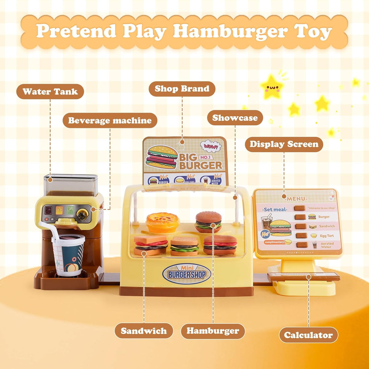 25Pcs Pretend Play Burger Shop With Coffee Machine