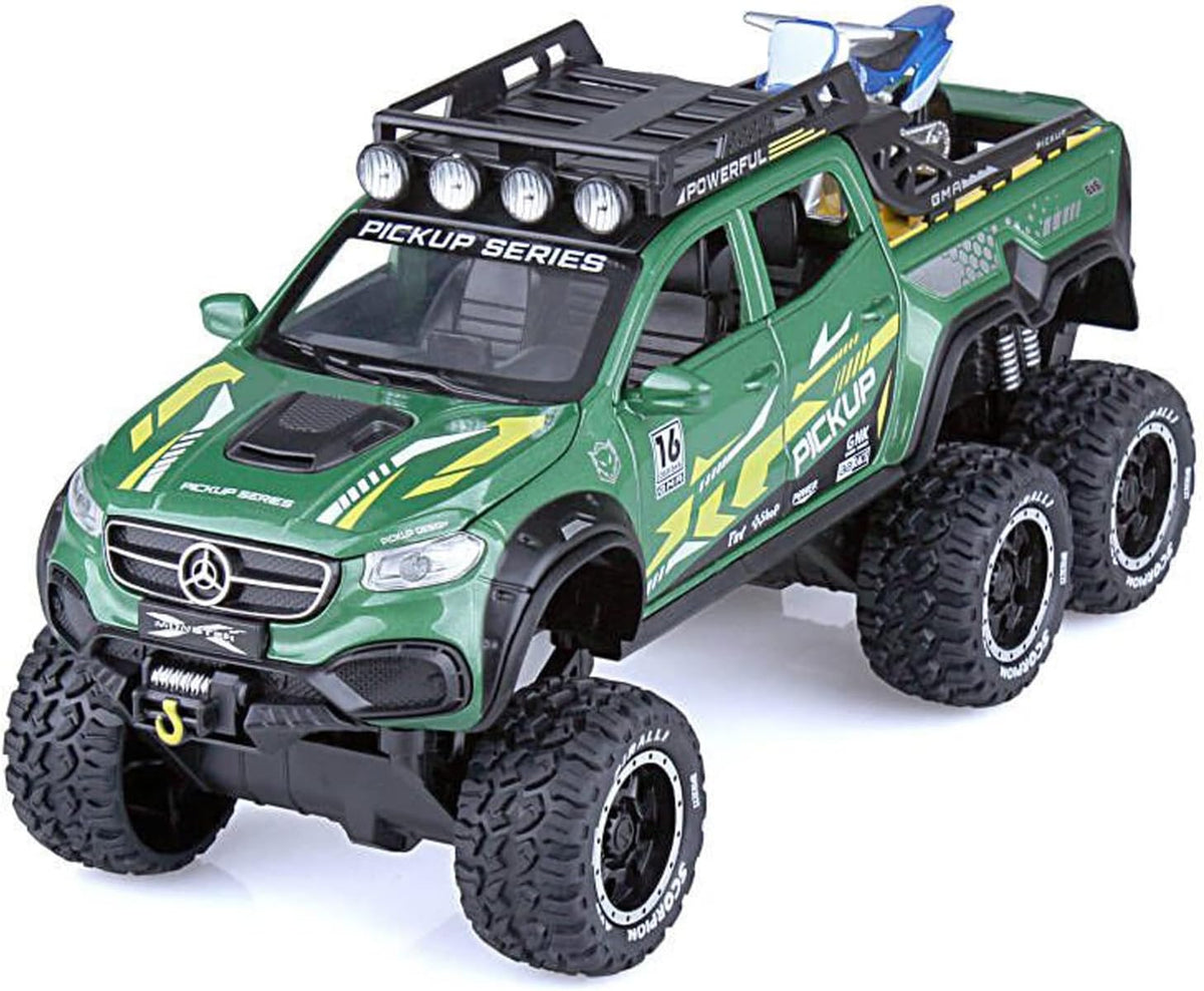 1:24 Diecast Mercedes X-Class 6X6 Pickup Truck With Mini Bike