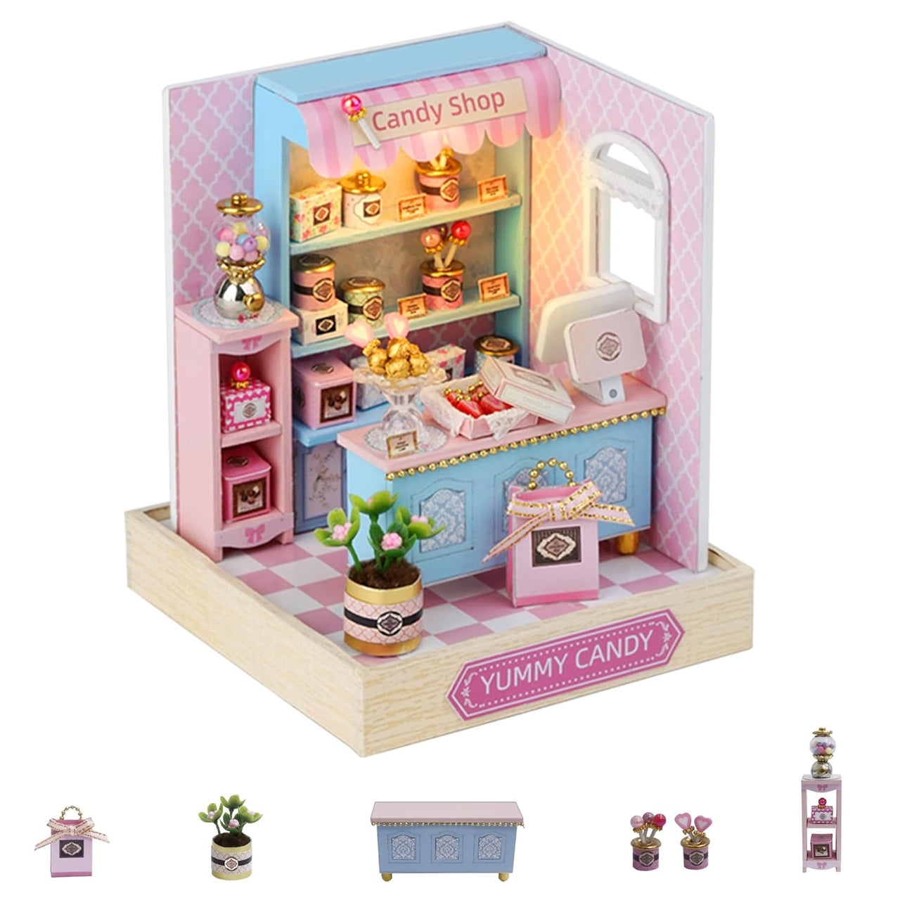 DIY Miniature Yummy Candy Shop With LED Lights