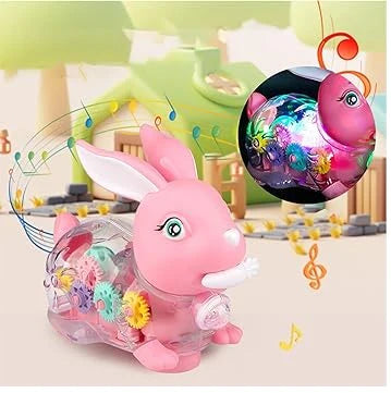 Electric Transparent Gear Rabbit With Light & Music