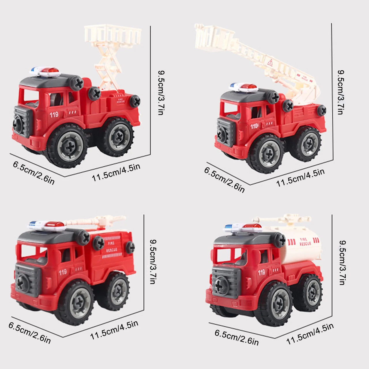 DIY 4Pcs Fire Rescue Screw Vehicle