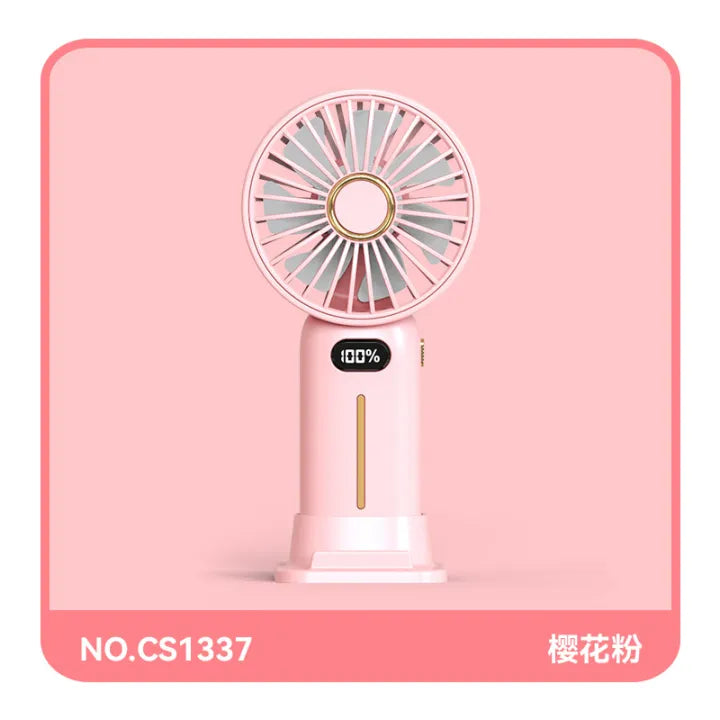 Rechargeable Digital Display Fan With Mobile Phone Bracket
