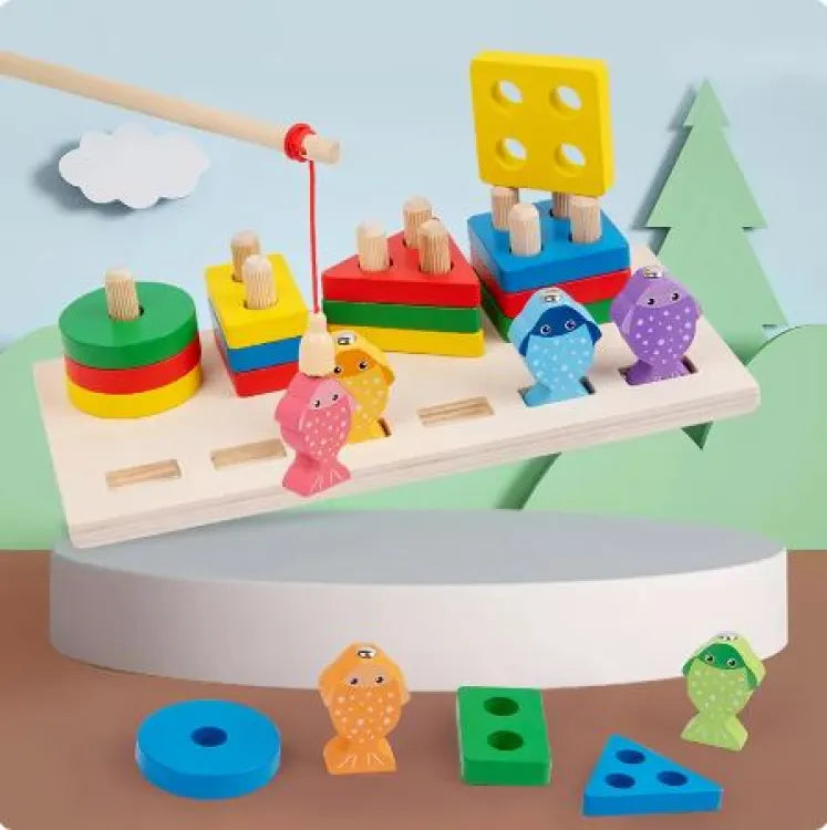 2in1 Wooden Fishing & Shapes Column Sorting Game