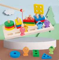 2in1 Wooden Fishing & Shapes Column Sorting Game