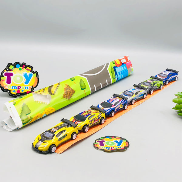 6Pcs Mini Pullback Cars With Road Map