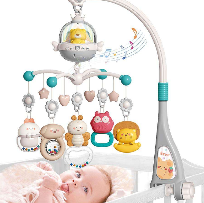 Remote Control Baby Projection Hanging Bed Bell Toy - Gray