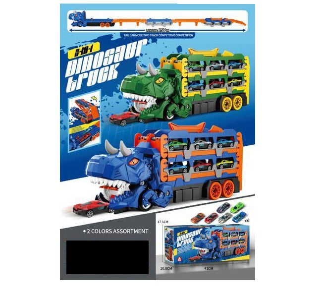 2in1 Kids Ejection Foldable Dinosaur Track Set - 6Pcs Cars
