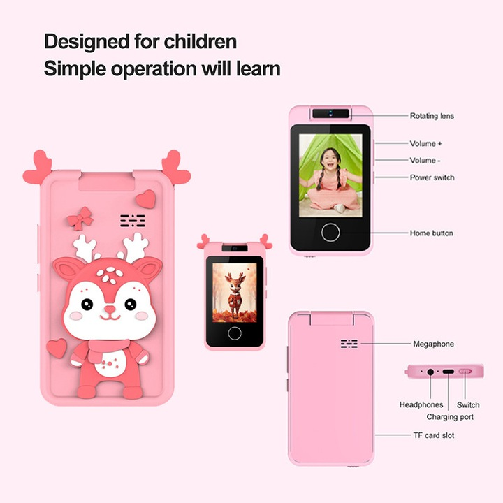 Kids Deer Rotatable Lens Digital Touch Phone