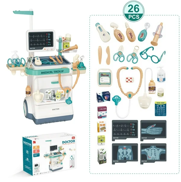 26Pcs Kids Doctor Medical Trolley With Light & Sound