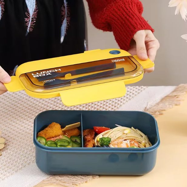1100ml Premium Plastic Lunch Box With Spoon & Fork
