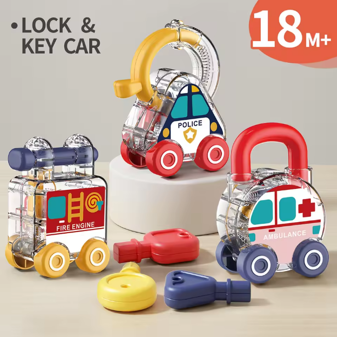 3Pcs Montessori Lock & Key Cars