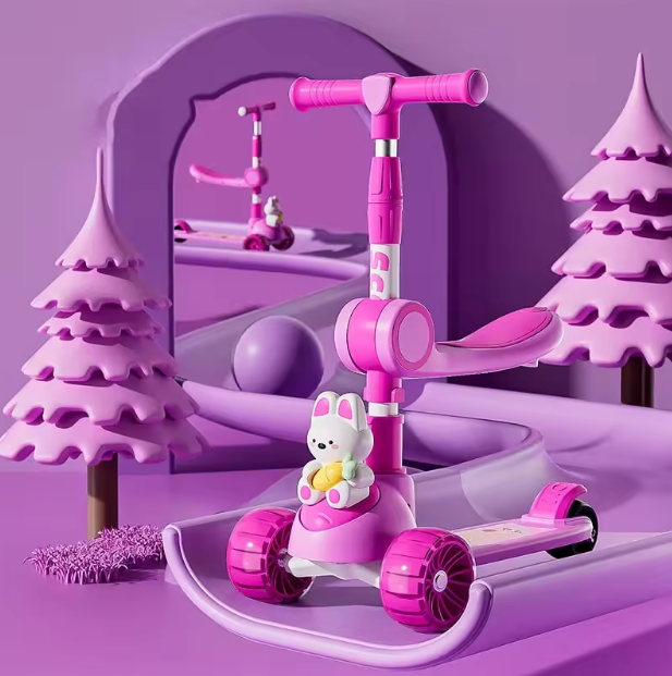Rabbit Design Foldable Kids Scooter With LED Lights - Pink