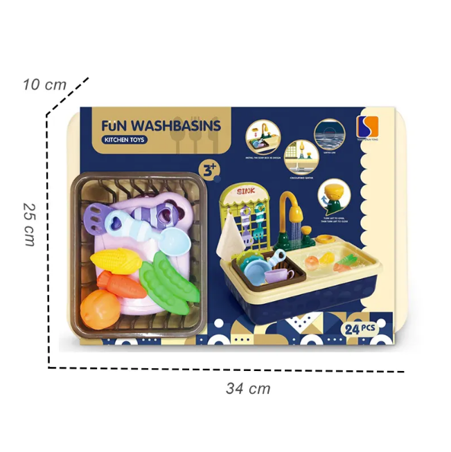24Pcs Pretend Play Kids Kitchen Sink With Accessories