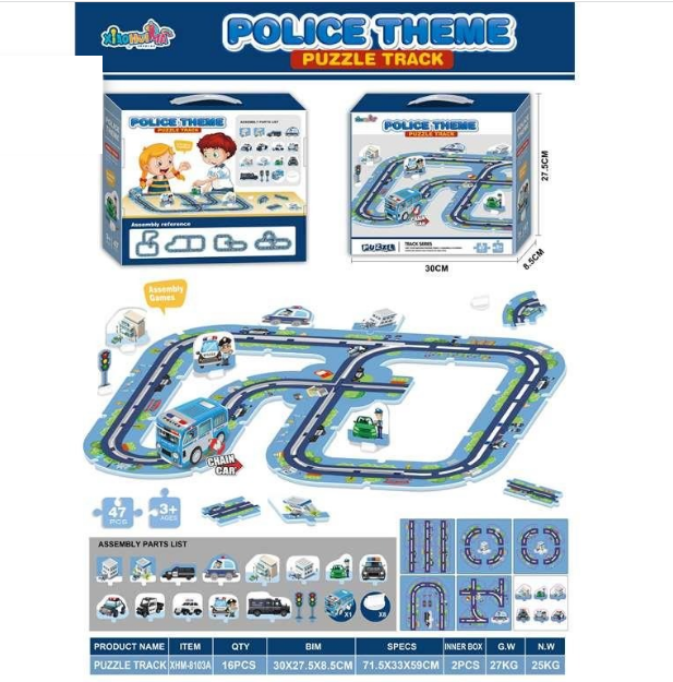 47Pcs DIY Police Themed Puzzle Car Track Set