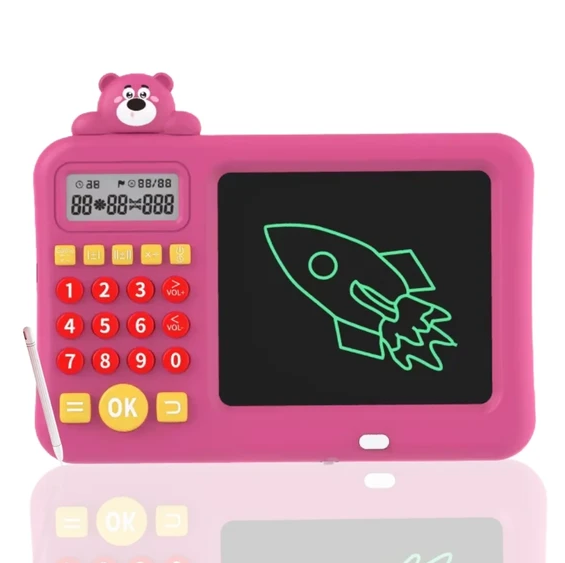 Rechargeable 2in1 Kids LCD Tablet With Calculator - Pink