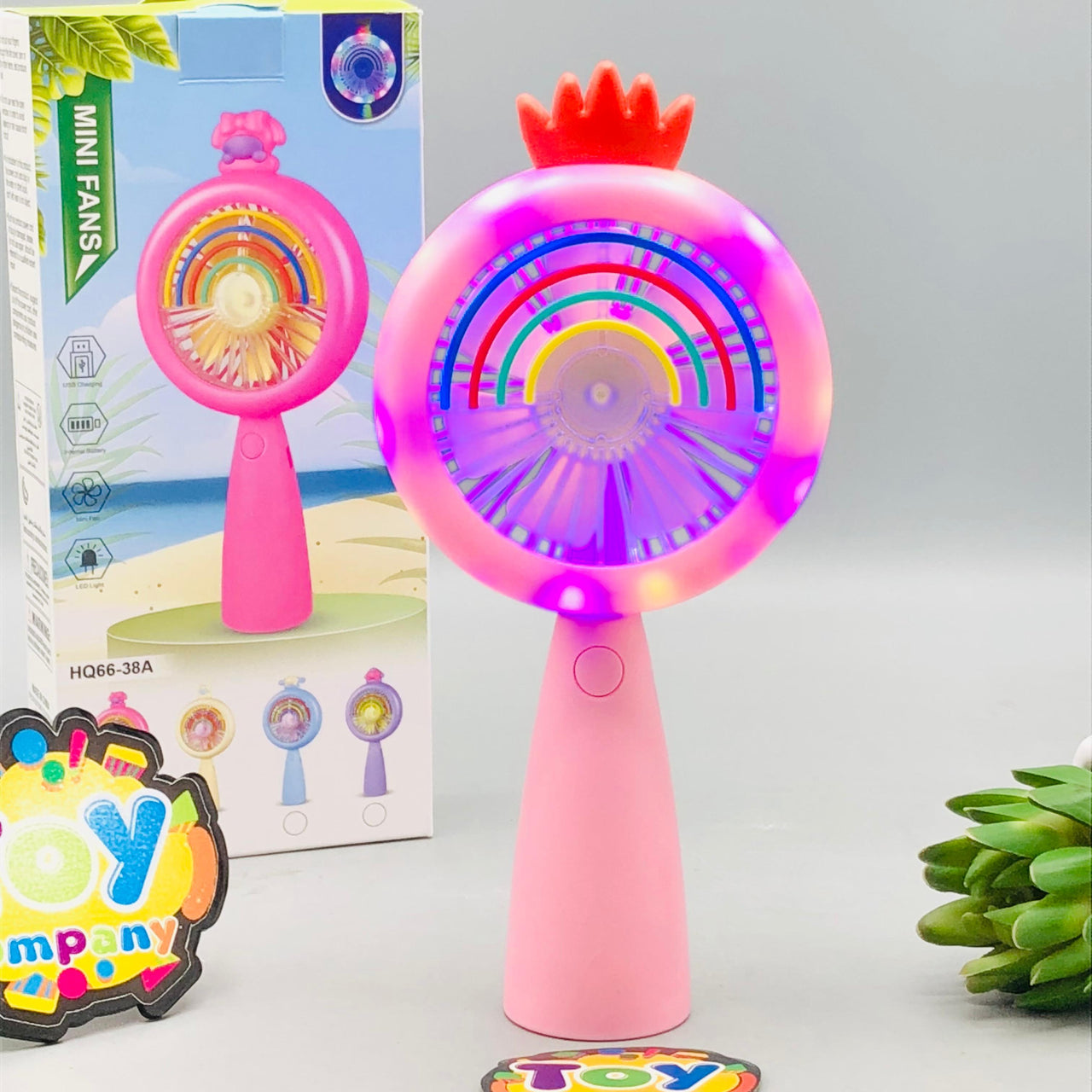 7" Rechargeable Rainbow Cooling Fan With Lights