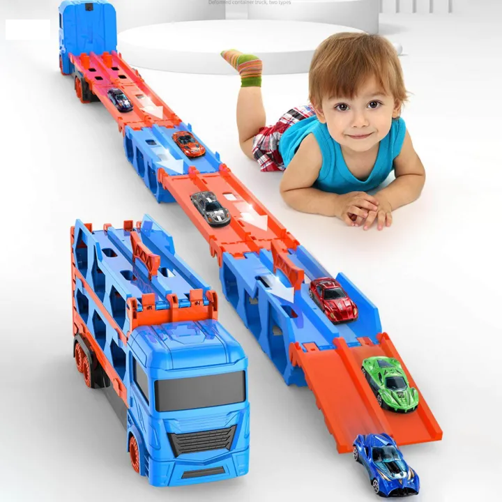 2in1 Kids Ejection Foldable Truck Track Set - 6Pcs Cars