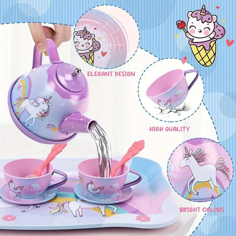 18Pcs Unicorn Metal Tea Set For Kids