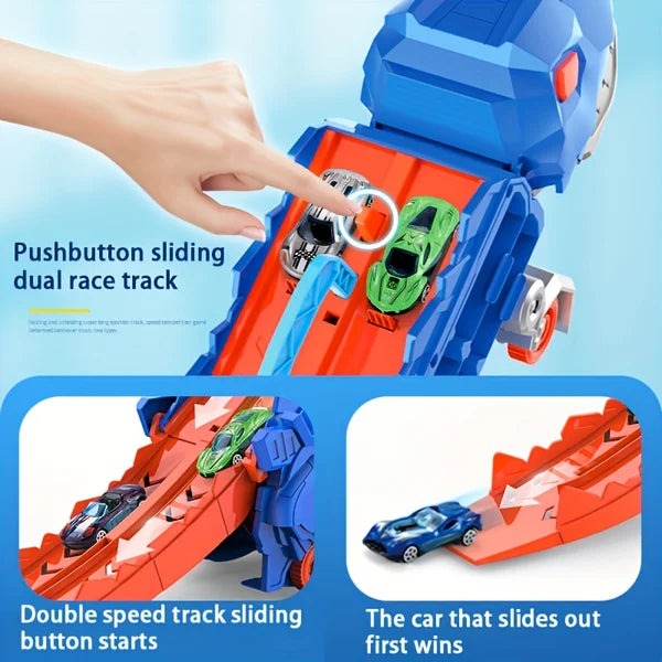 2in1 Foldable Dinosaur Truck With 2Pcs Cars