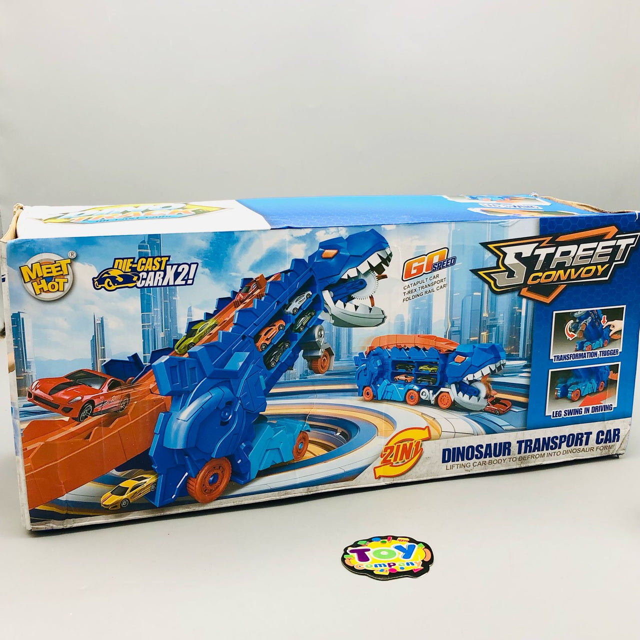 2in1 Foldable Dinosaur Transport Truck With 2Pcs Alloy Cars - Damaged