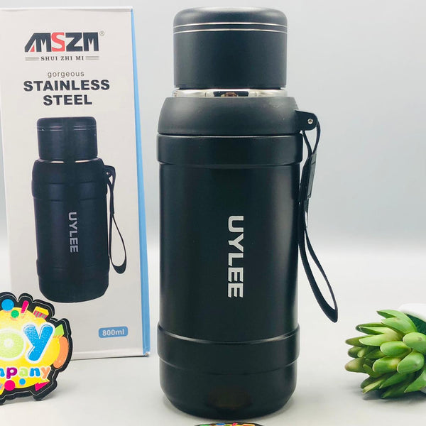 800ml Stainless Steel Sports Water Bottle - Black