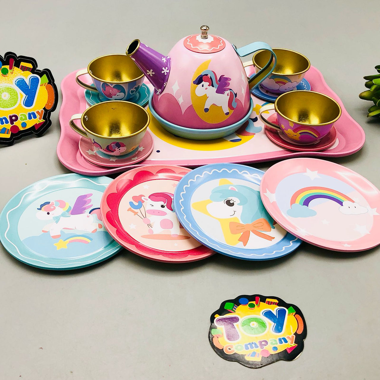 14Pcs Unicorn Themed Kids Metal Tea Set