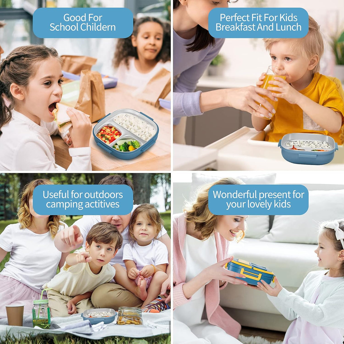 Kids Hot & Cool Stainless Steel Lunch Box With Spoon