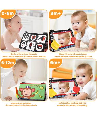 Baby Tummy Time Mirror Cloth Book With Teether