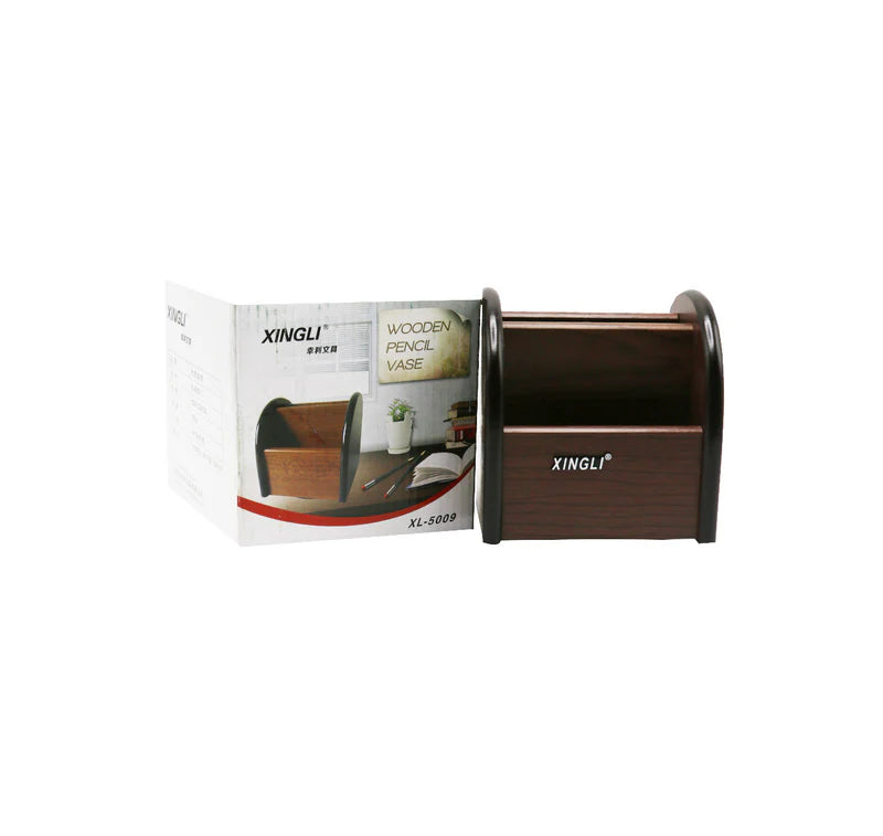 12.5cm Wooden Pen Holder With Rotatable Base