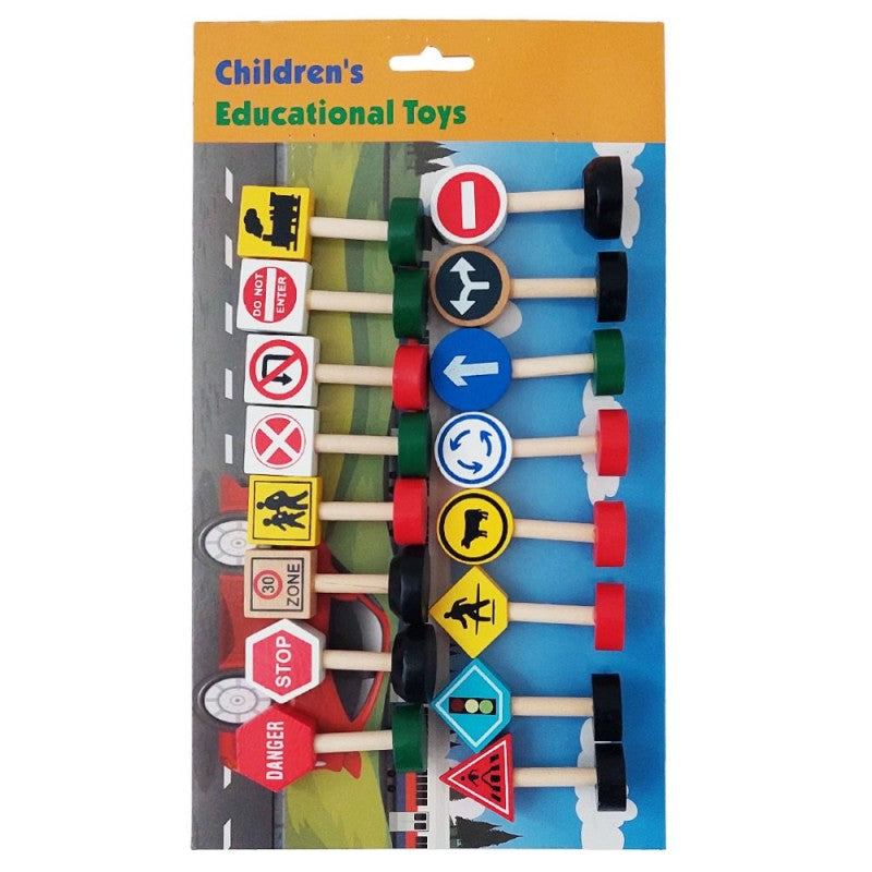 Wooden Traffic Signs - 16Pcs