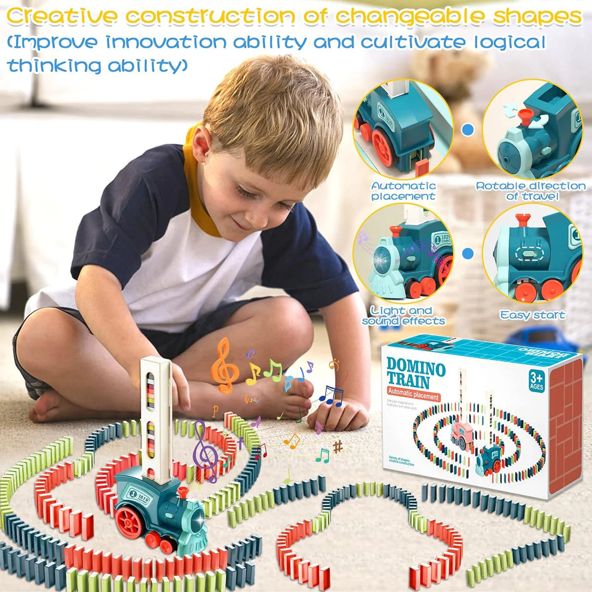 Electric Automatic Laying Domino Train With Light & Sound