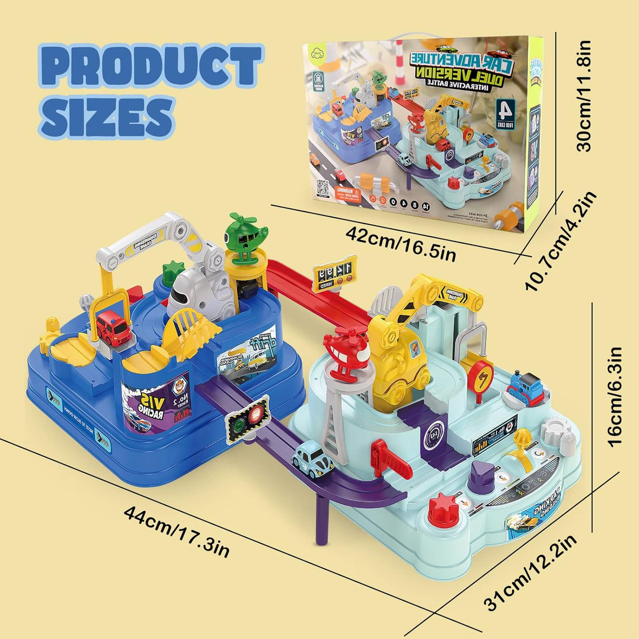 Manual Car Adventure Dual Version Track Set - 4Pcs Assorted Cars