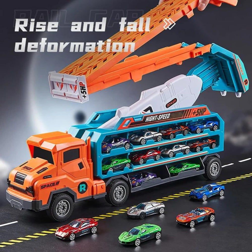 Inertial Rocket Deform ABS Truck With 3Pcs Alloy Cars