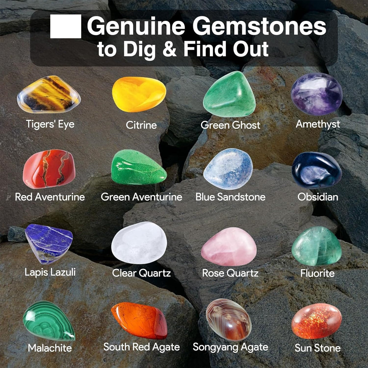 Genuine Mega Gemstone Dig Kit - Dig-up 15 Gems