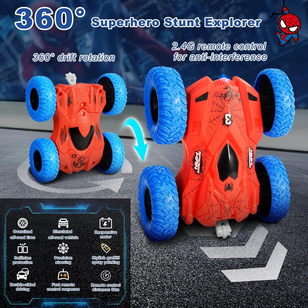 2.4GHz RC Spider-man Stunt Rotating Car
