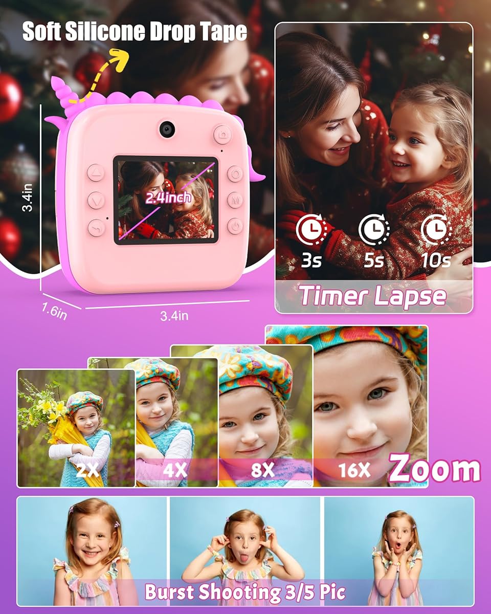 Kids Dual Lens Unicorn Instant Digital Printing Camera
