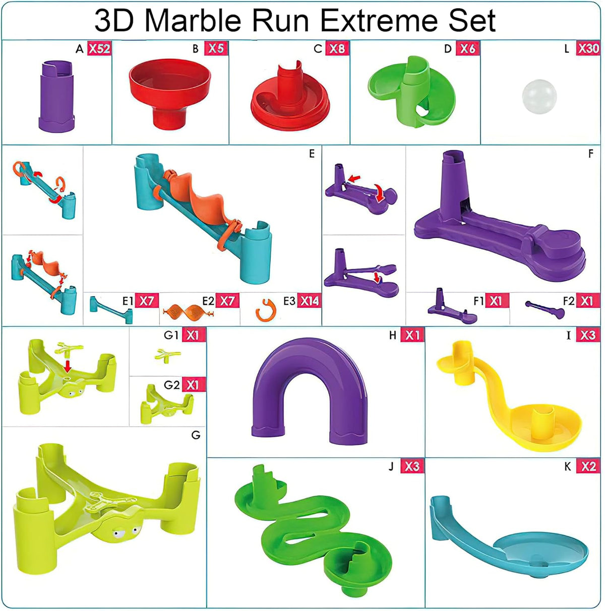 142Pcs DIY Marble Run Building Blocks Track