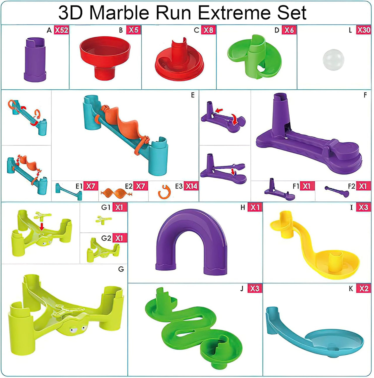 142Pcs DIY Marble Run Building Blocks Track