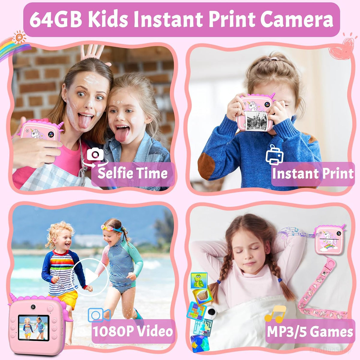 Kids Dual Lens Unicorn Instant Digital Printing Camera