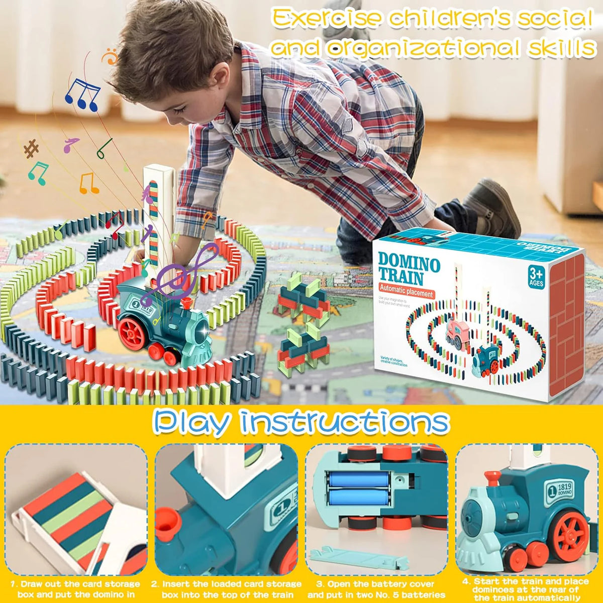 Electric Automatic Laying Domino Train With Light & Sound