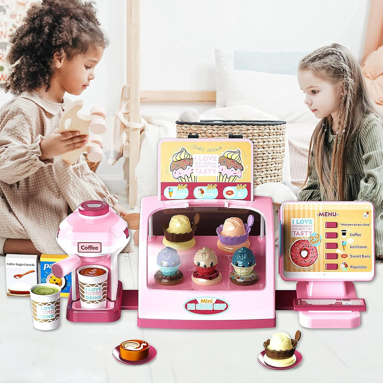28Pcs Pretend Play Ice-Cream Shop With Coffee Maker