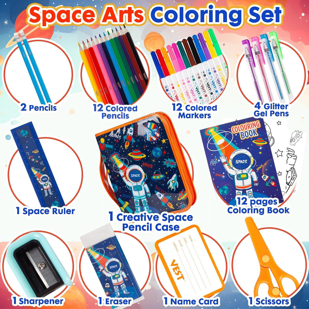 36Pcs Space Color Pencil Case