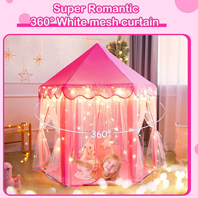 Princess Castle Hexagon Tent House with Fairy Lights