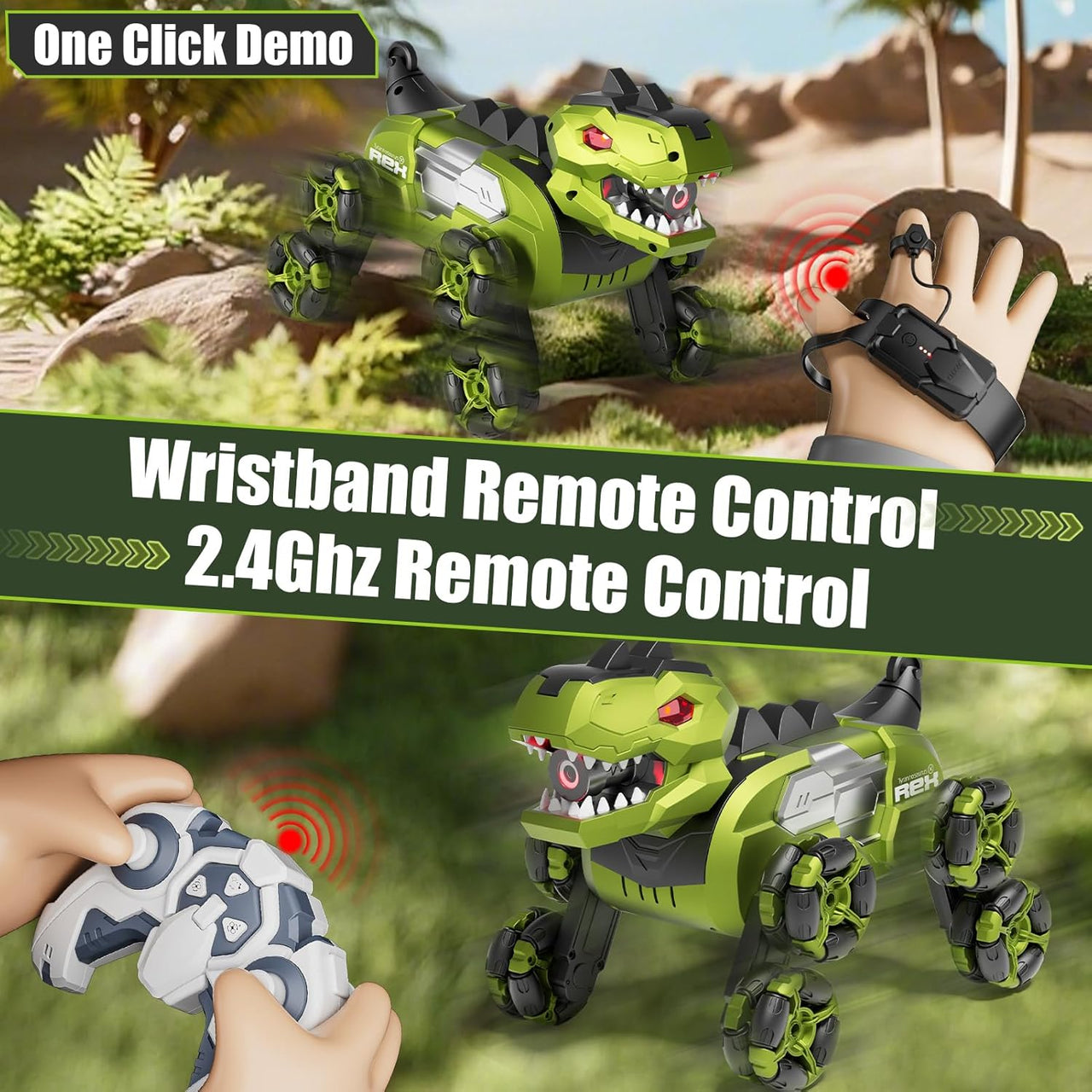 Remote & Gesture Control 8 Wheels Stunt Spray Dinosaur