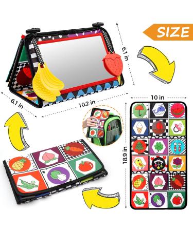 Baby Tummy Time Mirror Cloth Book With Teether
